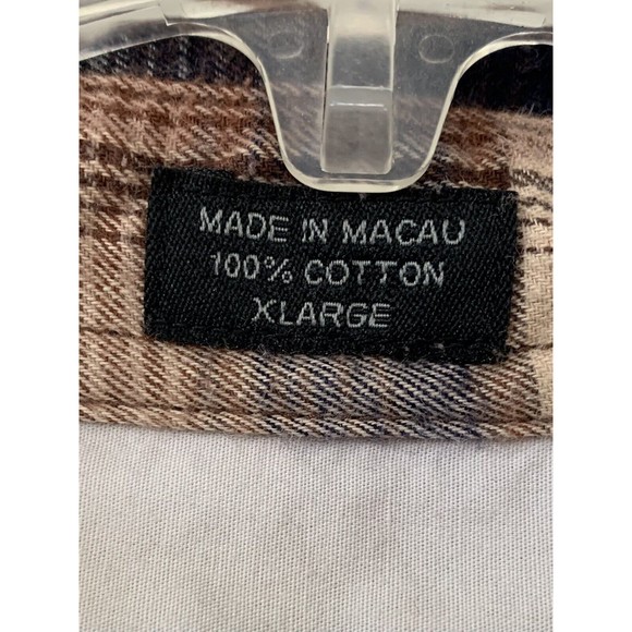BULLHEAD Pearl Snap Mens Long Sleeve Brown Plaid Flannel Shirt - Size XL - Picture 3 of 9